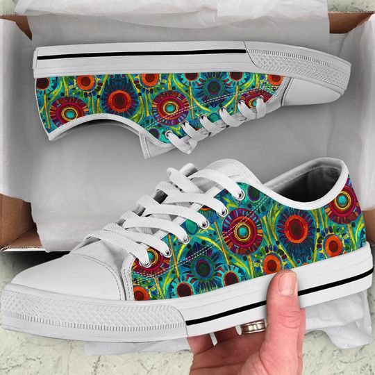 Funky Dandelions Low Top Sneakers, Birthday Gifts for Her, Custom Shoes Women's, Athletic Shoes, Tie Sneakers