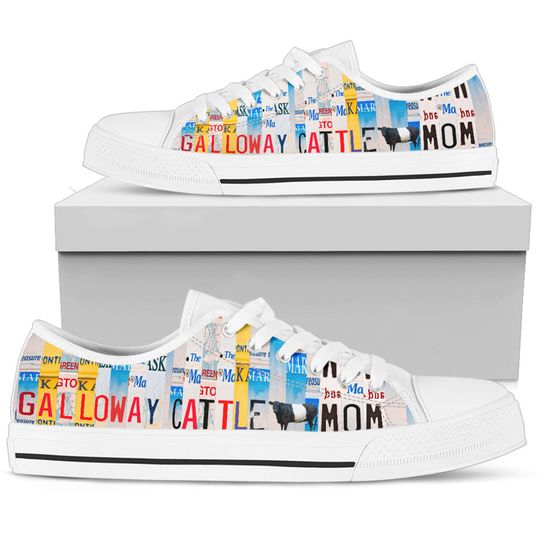 Women's Low Top White Canvas Shoes For Galloway cattle Mom, Mother's Day Gifts for Her Tie Sneakers Casual Shoes