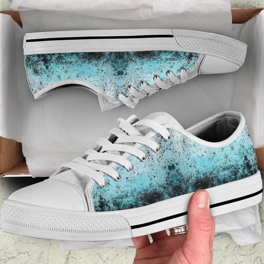 Teal, Black and Blue Low Top shoes, Girlfriend Gifts for Her Summer Casual Shoes Athletic Tie Sneakers