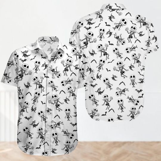 Jack Skellington Button Shirt, Nightmare Before Christmas Shirt, Disney Movie Hawaiian Shirt For Men Women, Movie Lover Gift For Fans