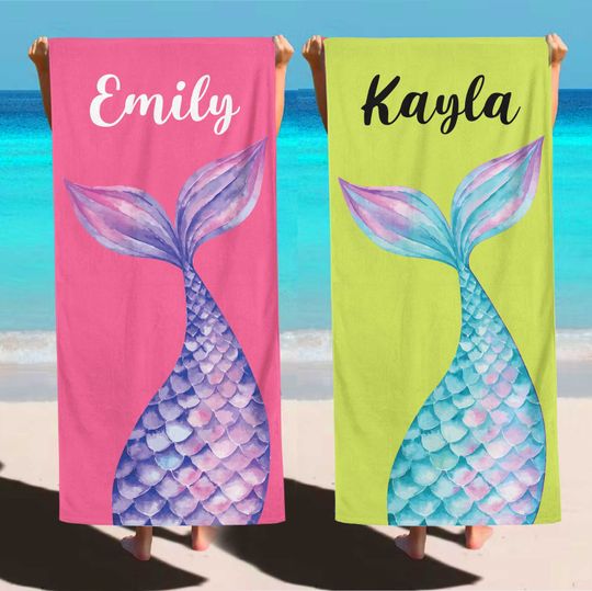 Custom Beach Towel For Girls, Mermaid Birthday Party Gift For Daughter, Kindergarten Gift, Swimming Pool Towel, Summer Gift For Teen Girl