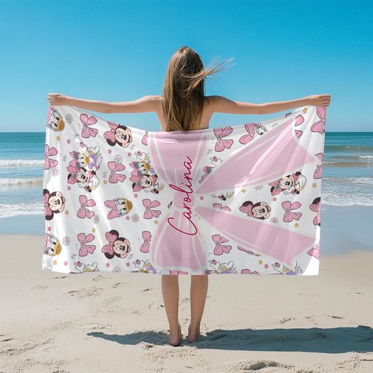 Discover Custom Minnie Daisy Coquette Bow Beach Towel, Disney Girl Beach Towel, Trendy Coquette Towel, Disney Besties Matching Towel, Luxury Towel