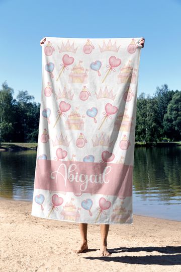 Discover Personalized Princess Beach Towel, Custom Princess Beach Towel, Custom Princess beach towel for kids, beach towel for girls, Watercolor