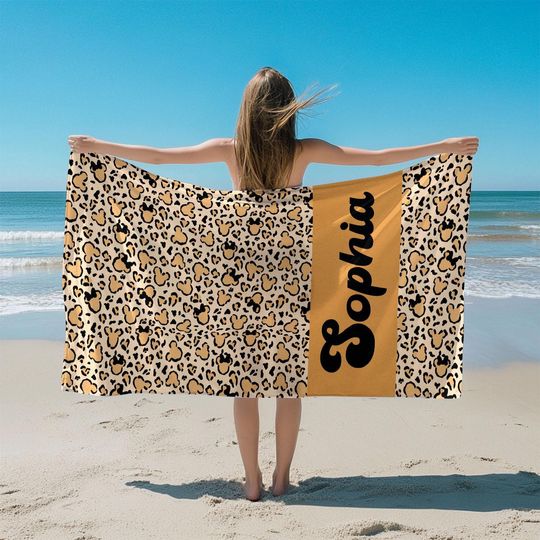 Discover Personalized Disney Leopard Beach Towel, Mickey Leopard Towel, Summer Vacation Merch, Disney Bath Pool Beach Towel