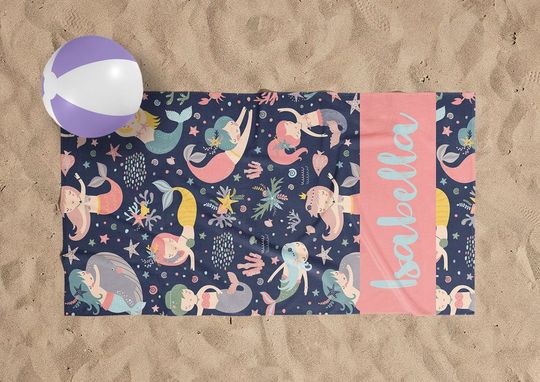 Discover Mermaid Personalized Kids Beach & Pool Towel Custom Pool Towel Beach Towel With Name Outside Birthday Vacation Gift
