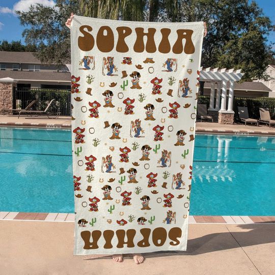 Personalized Mickey and Friends Western Cowboy Towel, Disney Western Country Towel, Mickey Cowboy Beach Towel, Disney Summer Beach Towel