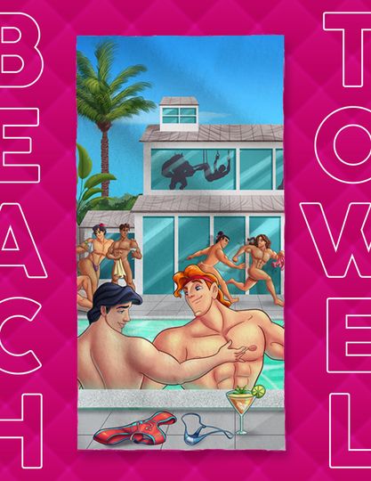 Discover Beach Towel Pool Party Princes Special Edition, Disney Princes, Parody Artwork, Queer, Gay Party, Fun Bath Towel, Towel 35x70, Soft Towel
