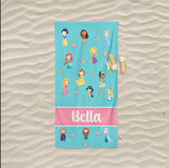 Personalized Monogram Beach Towel, Princess Beach Towel, Personalized Princess Towel, Princess Name Towel, Princess Blanket