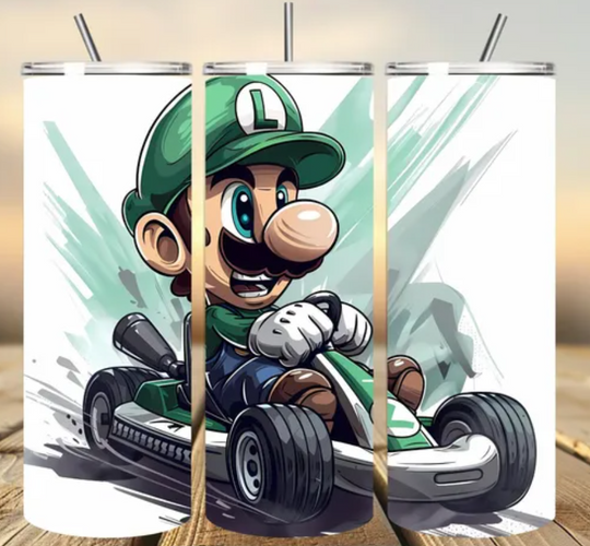 3D Luigi Kart Tumbler Wrap, Super Mario Tumbler Wrap Sublimation Design  , 20oz Skinny Straight & Tapered Mario and Luigi Tumbler Wrap