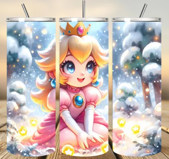 3D Princess Peach Snow Shine Tumbler Wrap, Peach Tumbler Wrap Sublimation Design  , 20oz Skinny Straight & Tapered Mario Tumbler Wrap