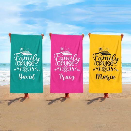 Family Cruise 2025 Beach Towel, Cruise Ship Vacation, Cousin Cruise Trip Gift, Alaska Caribbean Birthday Cruise Matching Accessories