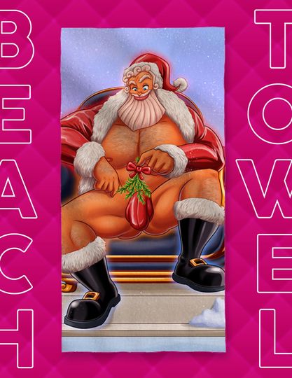 Beach Towel Zeus Christmas, Queer God, Gay Christmas, LGBTQ Artwork, Christmas Prince, Fun Bath Towel, Towel 36x70, Soft Towel, +18