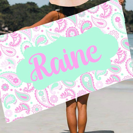 Adorable teal and pink paisley country summer floral customized towel - personalized towel