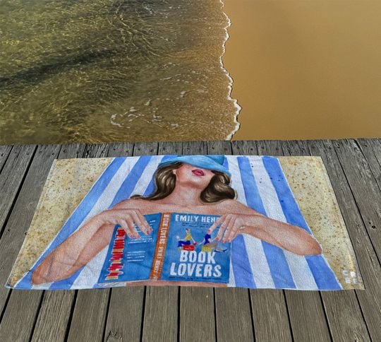Book Lovers by Emily Henry book beach towel | bookish beach essentials | hair color and skin options
