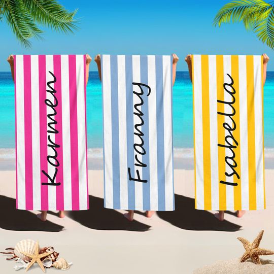 Striped Beach Towel, Beach Gift Ideas, Custom Pool Towel, Travel Group Gift, Bridesmaid Towel, Beach Life, Spa Gift, Bach Party,Hello Summer