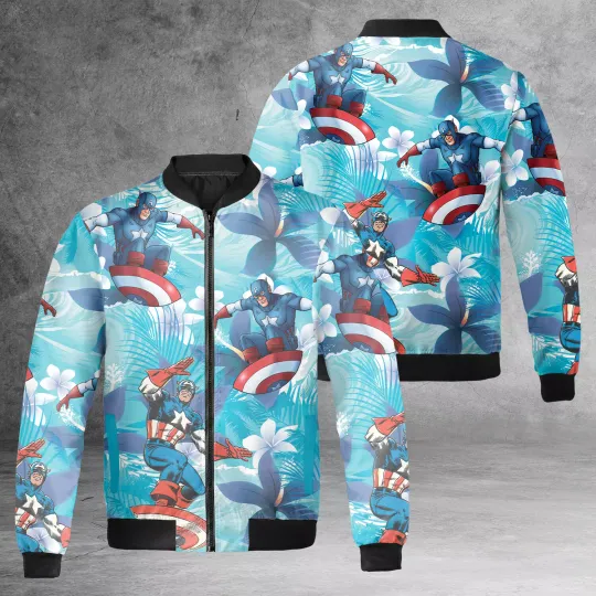 Captain America Surfing Superhero Fan Gift Summer Vibes Jacket