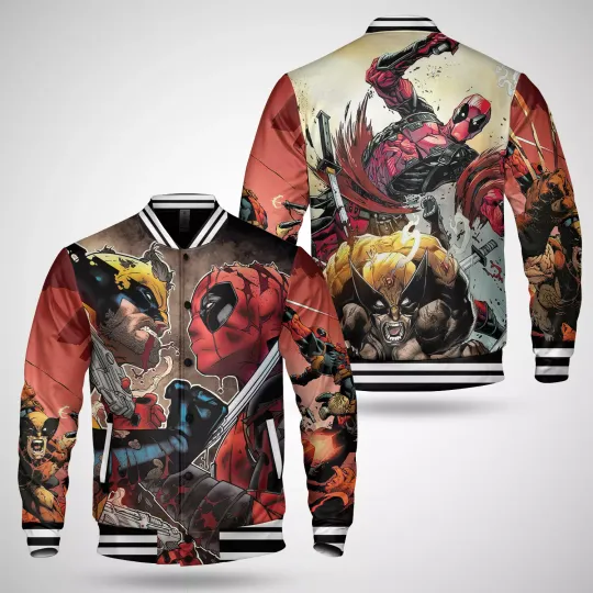 Awesome Wolverine Vs Deadpool Superhero Comic Book Baseball Jacket