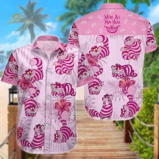 Cheshire Cat Hawaiian Shirt Button Down Unisex Adults Full Size