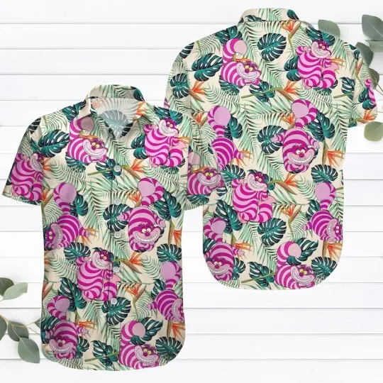 Cute Cheshire Cat We're All Mad Here Alice In Wonderland Tropical Hawaiian Shirt