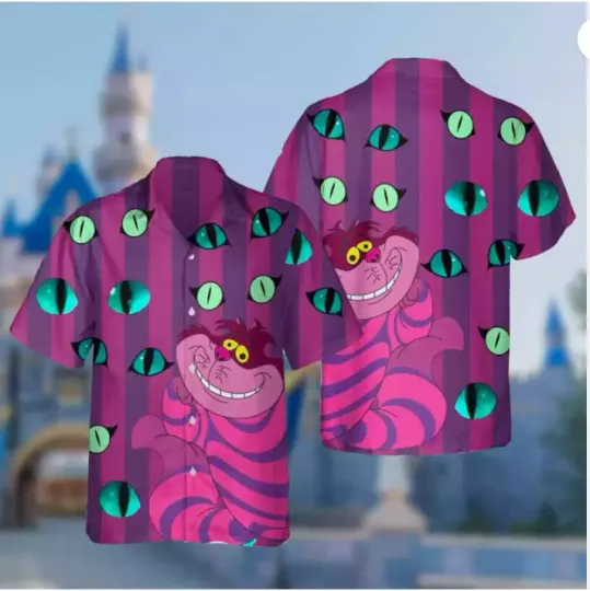 Alice In Wonderland Cheshire Cat With Eyes Halloween 3D HAWAII SHIRT