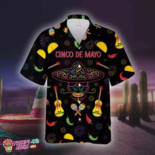 Relaxed Skull Print Cinco de Mayo Mens Casual Hawaiian Shirt