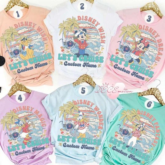 Personalized Mickey and Friends Disney Cruise Shirt, All Characters Let's Cruise Disney Family Cruise Vacation 2025, Disney Wish Dream Magic