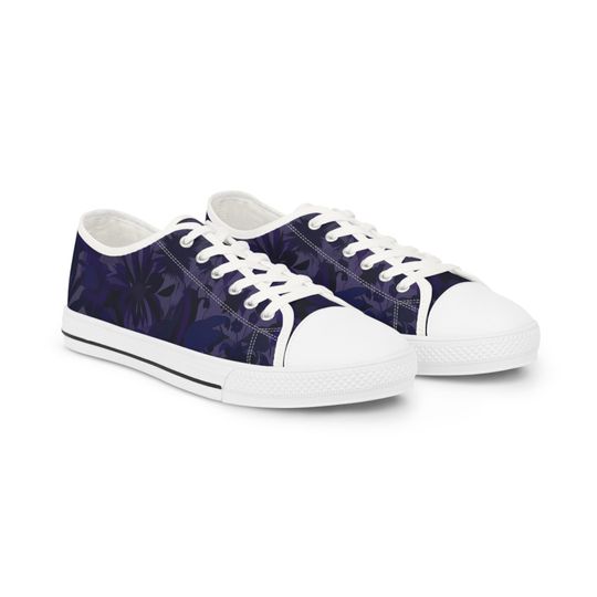 WILDFLOWER LOW TOPS - Midnight Purple Wildflower Men Classic Low Tops Sneakers, Trendy Low Top Shoes, Casual Lace Up Shoes Floral Sneakers