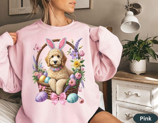 Cream Doodle Easter Shirt, Dogs Sweatshirt Crewnecked, GoldenDoodle Dog Lovers Person Gift, Easter Egg Bunny Sweater, Mom Wife Gift Hers