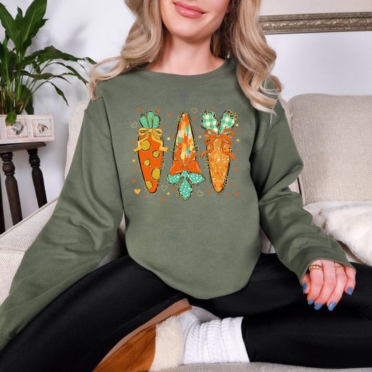 Happy Easter Carrot Sweatshirt,Easter Day Sweatshirt For Womens Garden Sweatshirt,Spring Rabbit Sweatshirt,Easter Gift for Woman