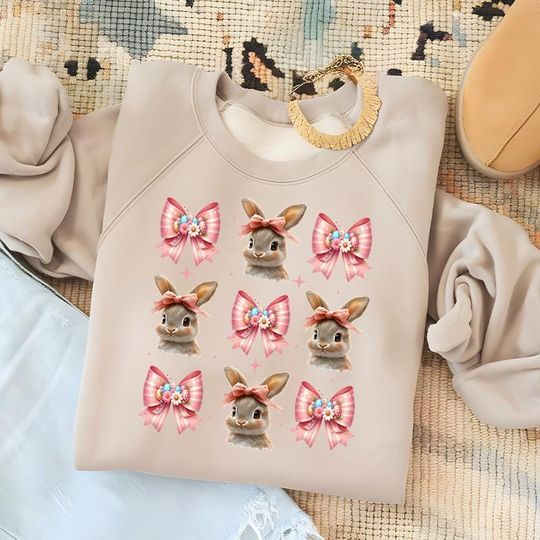 Easter Bunny Coquette Bow Sweatshirt, Easter Bunny Sweater, Easter Bunny Family Sweatshirt, Bunny Bow Sweatshirt, Happy Easter Sweater Svg