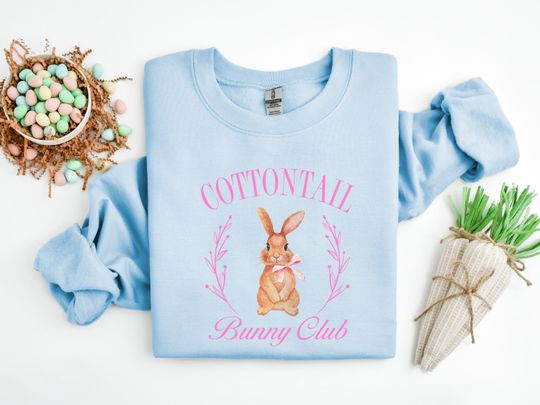 Cottontail Bunny Club Sweatshirt, Easter Bunny Shirt, Easter Sweater, Cottontail Bunny Shirt, Bunny Ribbon Shirt, Happy Easter Day Shirt