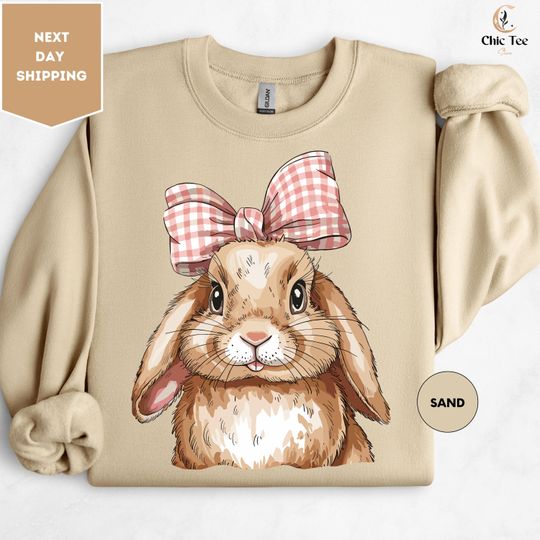 Easter Bunny Sweatshirt, Easter Sweatshirt, Coquette Bow Bunny Sweatshirt, Easter Day Sweater, Bunny Sweatshirt, Cute Bunny Easter Day Gift