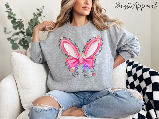 Nurse Easter Bunny Sweatshirt, Coquette Bow Shirt for Women, Nurse Appreciation Gift, Cute Bunny Ears Sweater for Easter