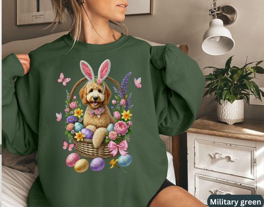 Apricot Golden Doodle Easter Shirt, Dog Sweatshirt Crewnecked, Goldendoodle Dog Lovers Person Gift, Easter Bunny Sweater, Mom Wife Gift Her