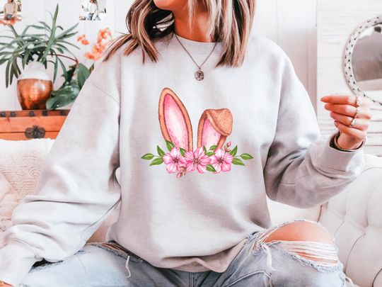 Bunny Ears Sweater, Easter sweater, Bunny Easter Crewneck, Easter Bunny, Bunny Croquette Sweater, Easter Rabbit, Easter Gift, Beige Sweater