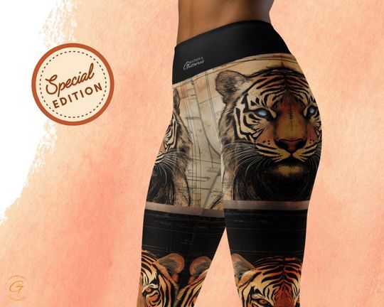 Tiger Print Leggings for Women , High Waist Yoga Pants , Animal Print Workout Leggings, Trendy Gym Aesthetic Activewear, Plus Size Available