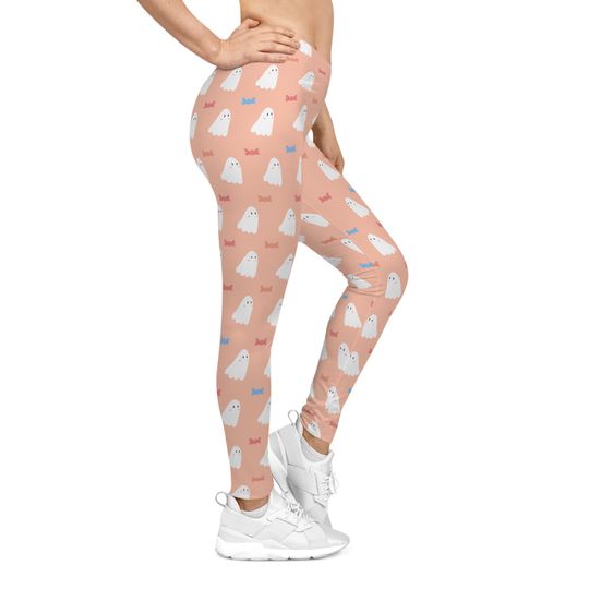 Pink Cute Ghost Print  Seamless Women's  High Core Casual Leggings (AOP)
