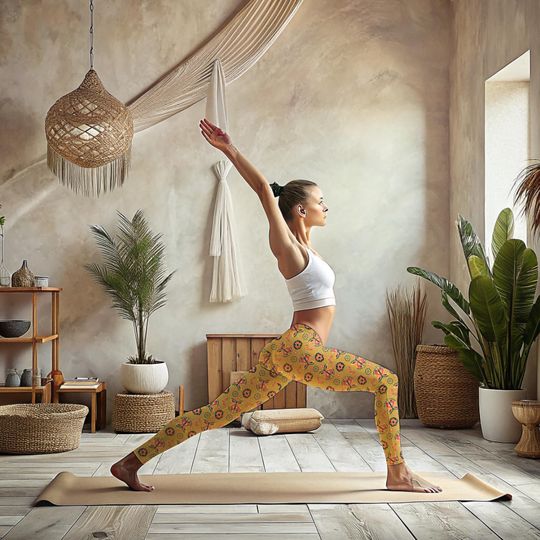 Abstract Retro Gold Black Red Butterfly Inspired Leggings for Yoga Pilates Gift for Her, Workout, Comfy Activewear, Boho Style, Yoga Pants