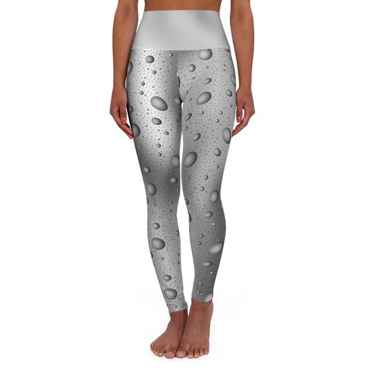 Yoga Leggings - Grey Gradient with Sphere Polka Dots Design, Custom Printed Women's Leggings, Comfortable Stretch Fabric, Fashionable Design