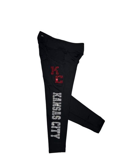 Kansas City Rhinestone Leggings, Game Ready Football Leggings, KC Football Rhinestone Leggings , KC Football Leggings