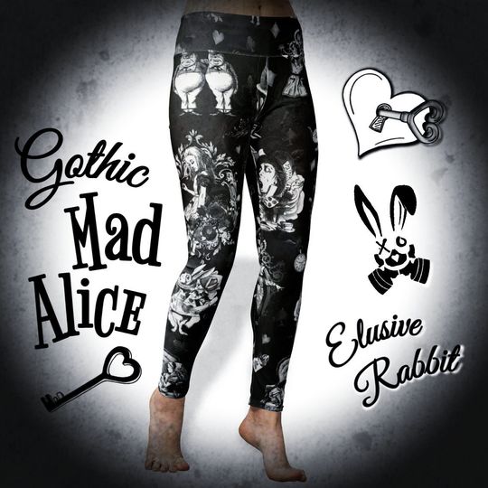 Gothic Alice in Wonderland Women's High Waist Yoga Leggings Size S M L XL 2XL 3XL