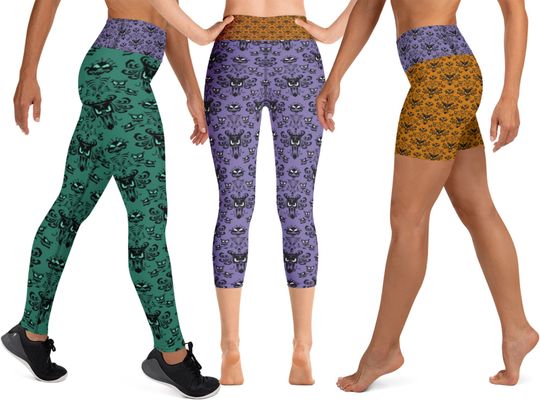 Ghost Haunted Mansion Leggings Women Wallpaper Halloween Costume Yoga Pants Cosplay Purple Running Spandex Activewear Marathon Sports
