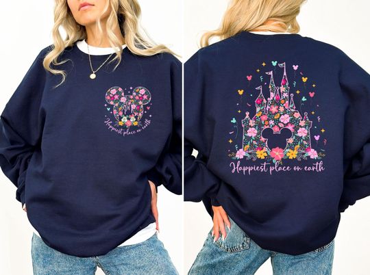 Disney Magical Castle Sweatshirt, Happiest Place On Earth Sweatshirt, Floral Disney Castle Sweatshirt, Magic Kingdom