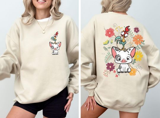 Disney Moana Sweatshirt, Hei Hei And Pua Floral Sweatshirt, Moana Princess Disneyland Vacation Sweater, Floral Moana