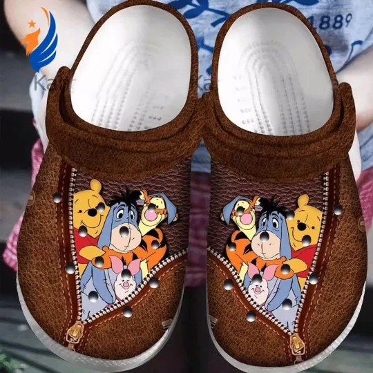 Winnie The Pooh And Friends Hiden In Pocket Brown Clogs For Kids And Adutls