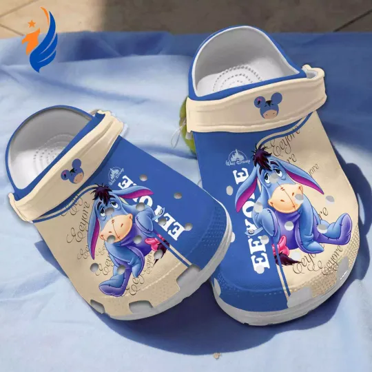 Winnie The Pooh Cute Worry Eeyore Blue And Beige Clogs For Kids And Adults