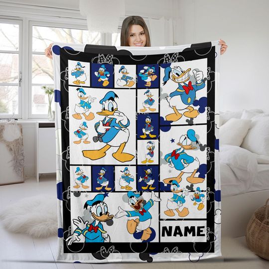 Disney Donald Duck Custom Blanket,Personalized Sherpa Fleece Kids Name Blanket,Cartoon Style Gift for Boys And Girls,Bed Quilt Merch