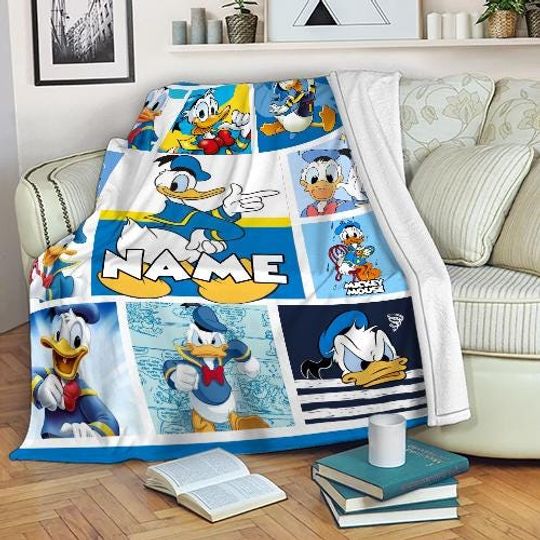 Personalized Donald Duck Blanket, Disney Donald Duck Fleece Mink Sherpa Blanket, Gifts For Kid, Birthday Gifts