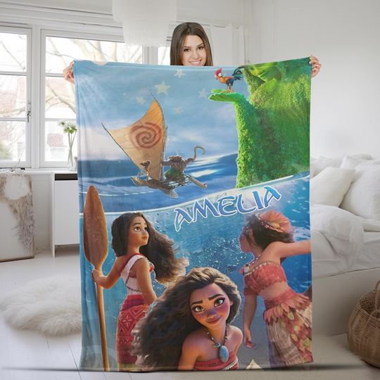 Personalized Disney Moana Blanket, Baby Princess Moana Birthday Gift Baby Girl Blanket Princess Moana 2 Blanket Maui Hei Hei Tamatoa