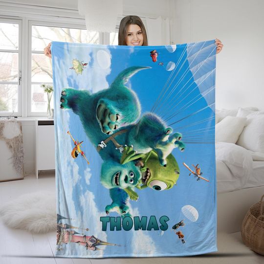 Disney Pixar Character Sully Mike Wazowski Birthday Gift, Personalized Disney Pixar Monster Inc Movie, Custom Disney Blanket
